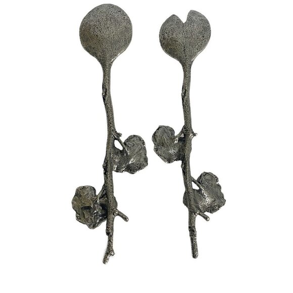 Geranium Leaf Salad Servers Metalware Twig Handles - Picture 5 of 10